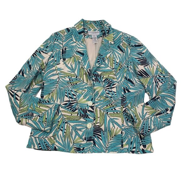 Sag Harbor Stretch Tropical/Leaf Print Linen/Spandex Blazer Women's Size 12 - Picture 1 of 7